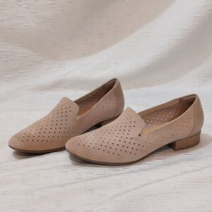 Clarks Taupe Perforated Slip-On Loafers Size 9
